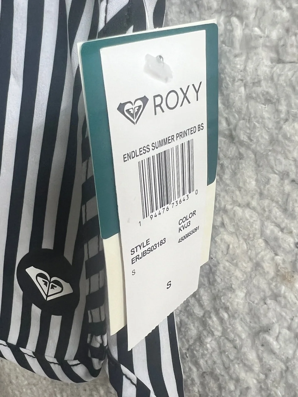 Roxy S Black & White Striped Fold-Over Waist boardShorts